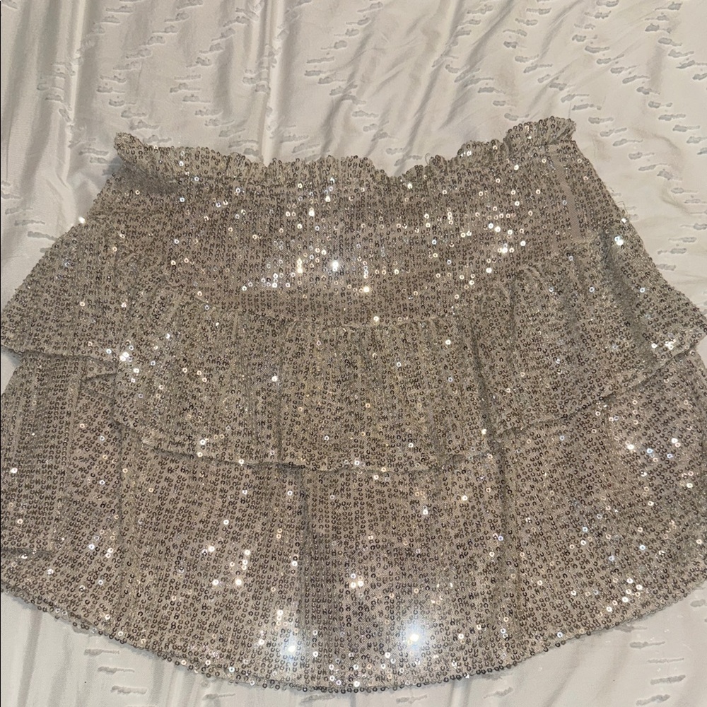 Altar'd State Glittering Silver Mini Skirt